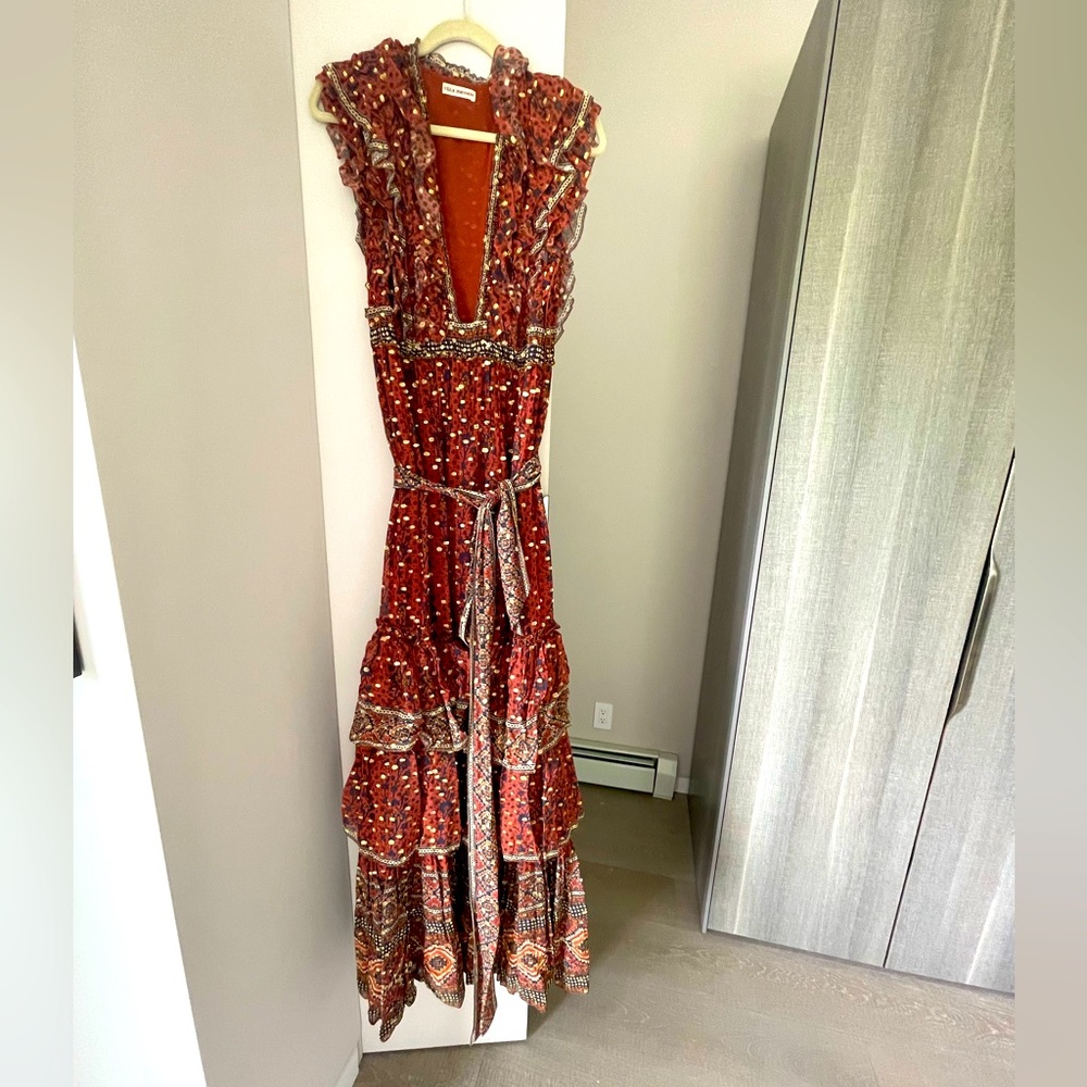 Ulla Johnson Dress Burgundy and gold